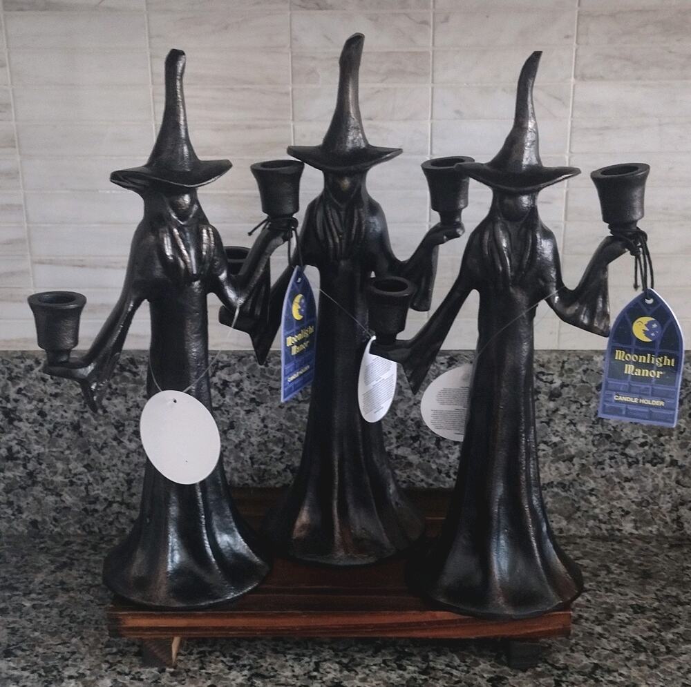Moonlight Manor Designer~Metal Witch Candle Holder Halloween Decor SET OF 3!